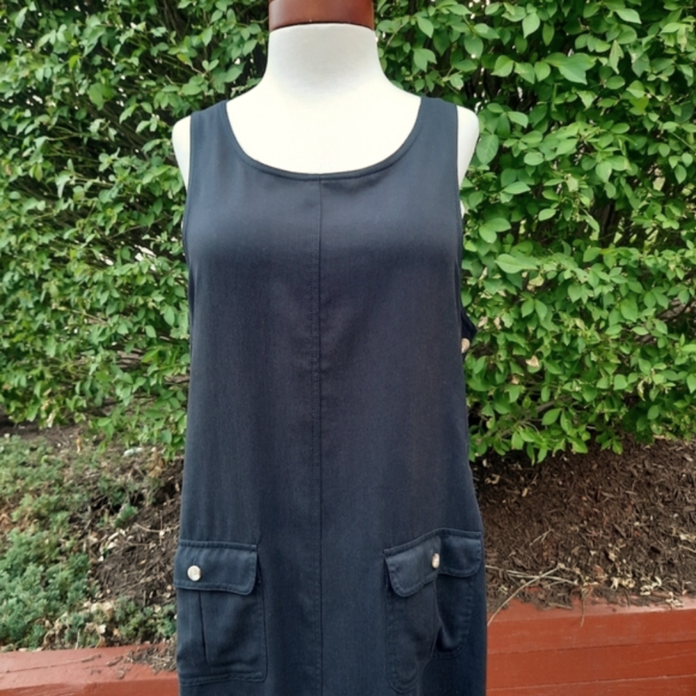 Talbots Vintage 90's Overalls Jumper Pocket Dress Tencel Lyocell Black Small - Picture 5 of 12